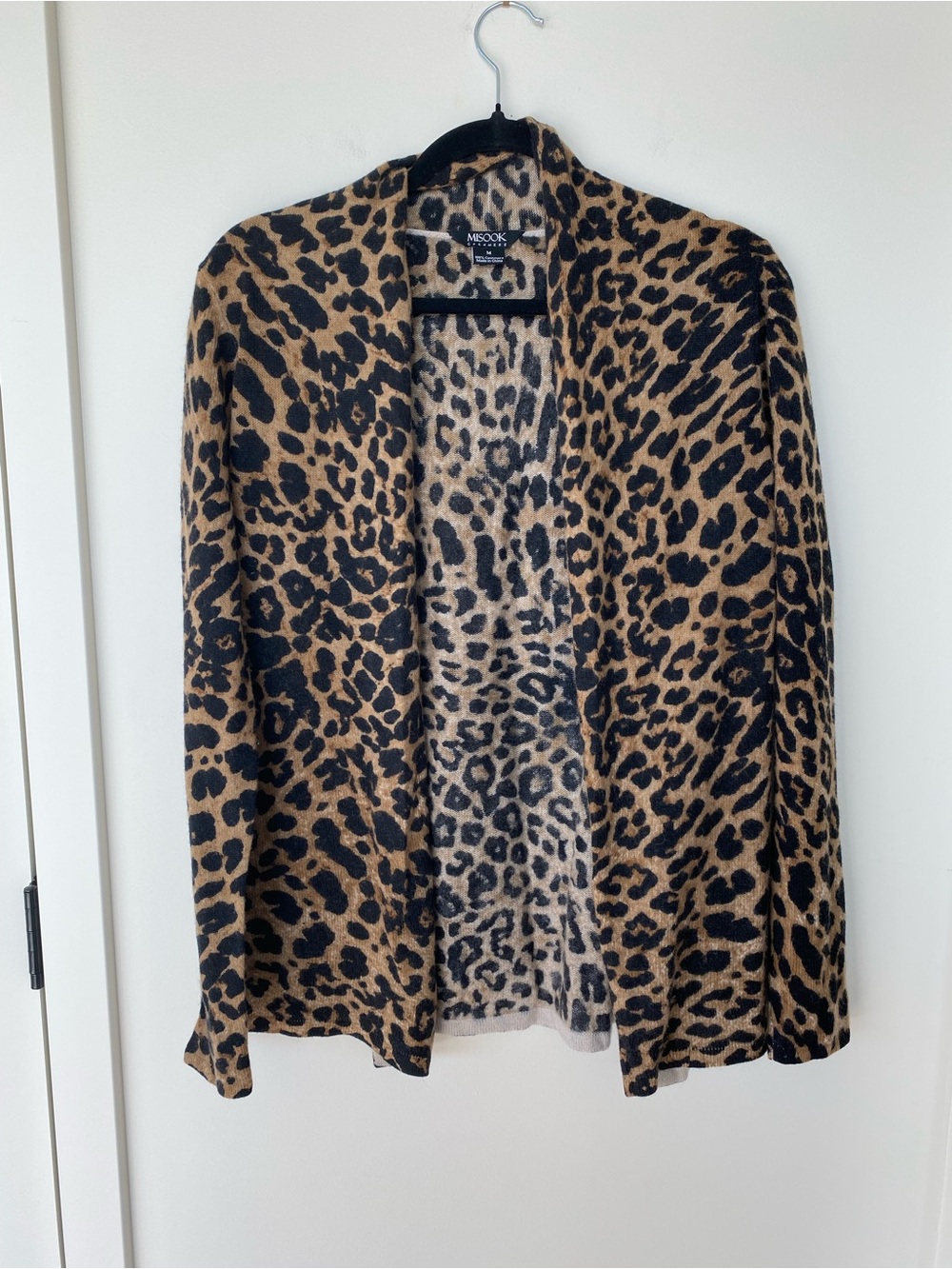 Misook Leopard Print Cashmere Cardigan. Size M